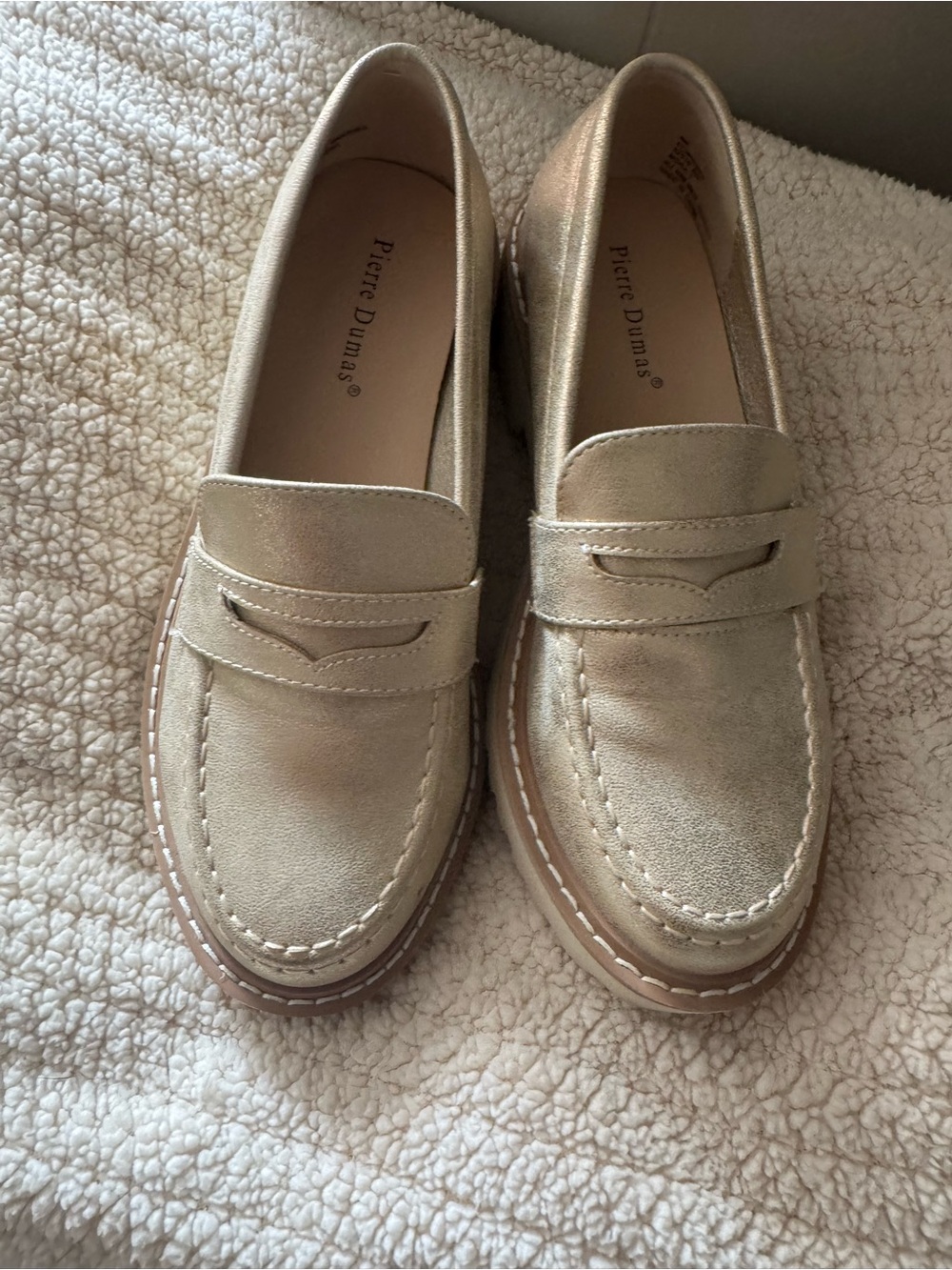 Pierre Dumas Metallic Champagne Penny Loafers